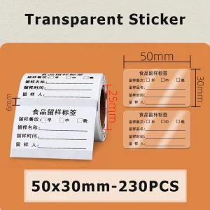 Rouleau d’étiquettes thermiques colorées transparentes pour étiqueteuse – M110, M200, E210, P50, P1 - 50mm Transparent