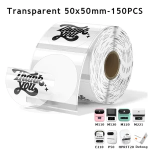 Rouleau d’étiquettes thermiques colorées transparentes pour étiqueteuse – M110, M200, E210, P50, P1 - 50mm Transparent-496
