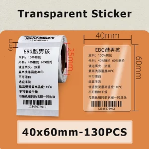 Rouleau d’étiquettes thermiques colorées transparentes pour étiqueteuse – M110, M200, E210, P50, P1 - 40mm Transparent-200004090