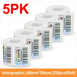 Étiquettes auto-adhésives 20–50mm pour étiqueteuse E210, P50, M110, M200, M220 – pack de 5/10 - 5PK Holographic