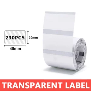 Rouleau d’étiquettes thermiques colorées transparentes pour étiqueteuse – M110, M200, E210, P50, P1 - 40mm Transparent
