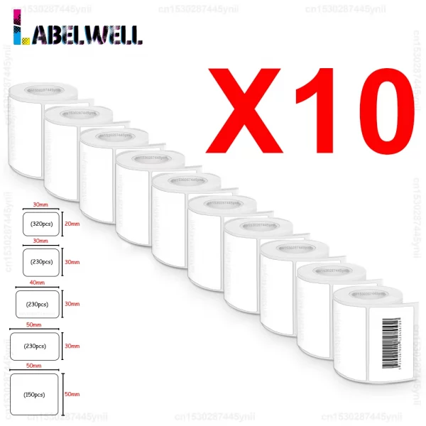 Étiquettes auto-adhésives 20–50mm pour étiqueteuse E210, P50, M110, M200, M220 – pack de 5/10